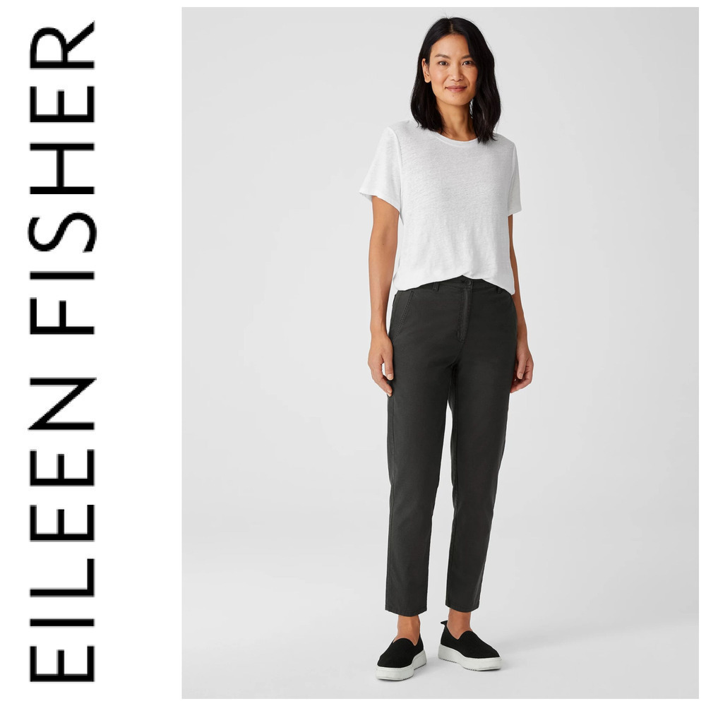 Eileen Fisher Sz 10 Organic Cotton Hemp Black Tapered Ankle Pants R19SUZ